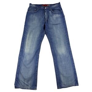 Mens Vintage Guess Button Fly Denim Jeans Embroidered Blue Size 34x31 USA